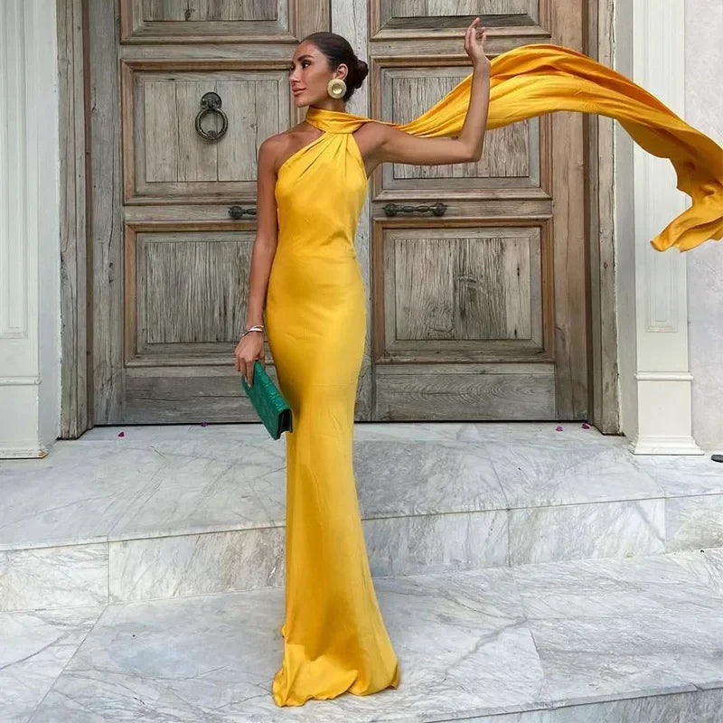 Women's draped one-shoulder Maxi dress