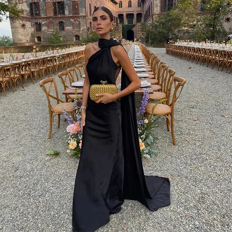 Women's draped one-shoulder Maxi dress