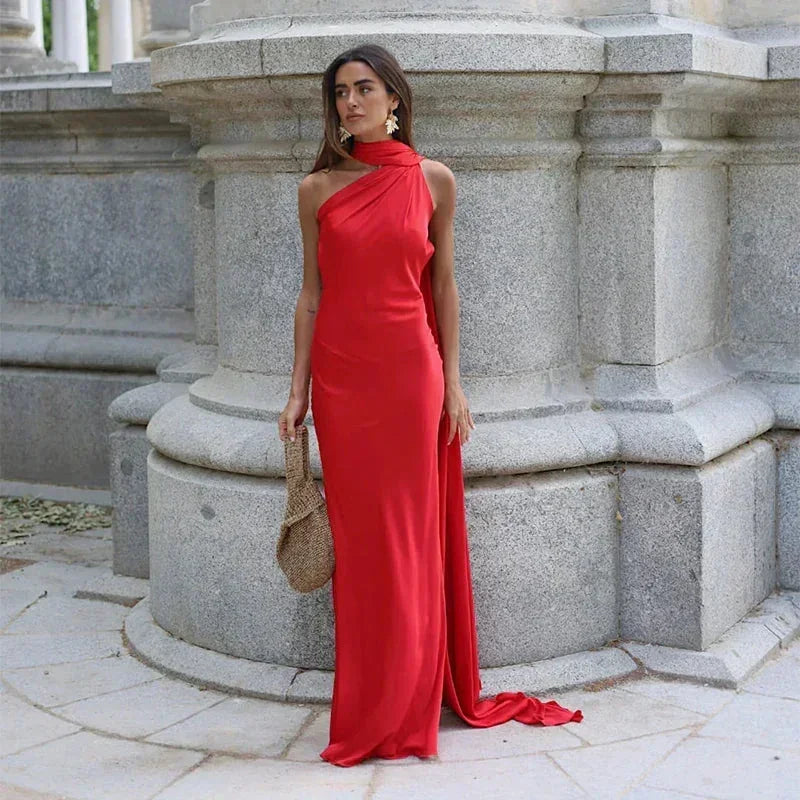 Women's draped one-shoulder Maxi dress