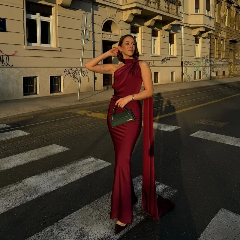 Women's draped one-shoulder Maxi dress