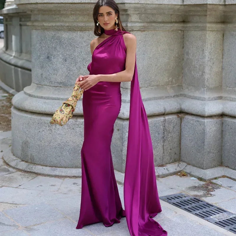 Women's draped one-shoulder Maxi dress