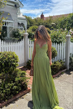 Women's green pleated corset Maxi dress