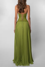 Women's green pleated corset Maxi dress