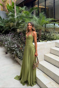 Women's green pleated corset Maxi dress