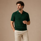 Ambrose | Men's Ribbed Knitted Short Sleeve V-Neck Polo