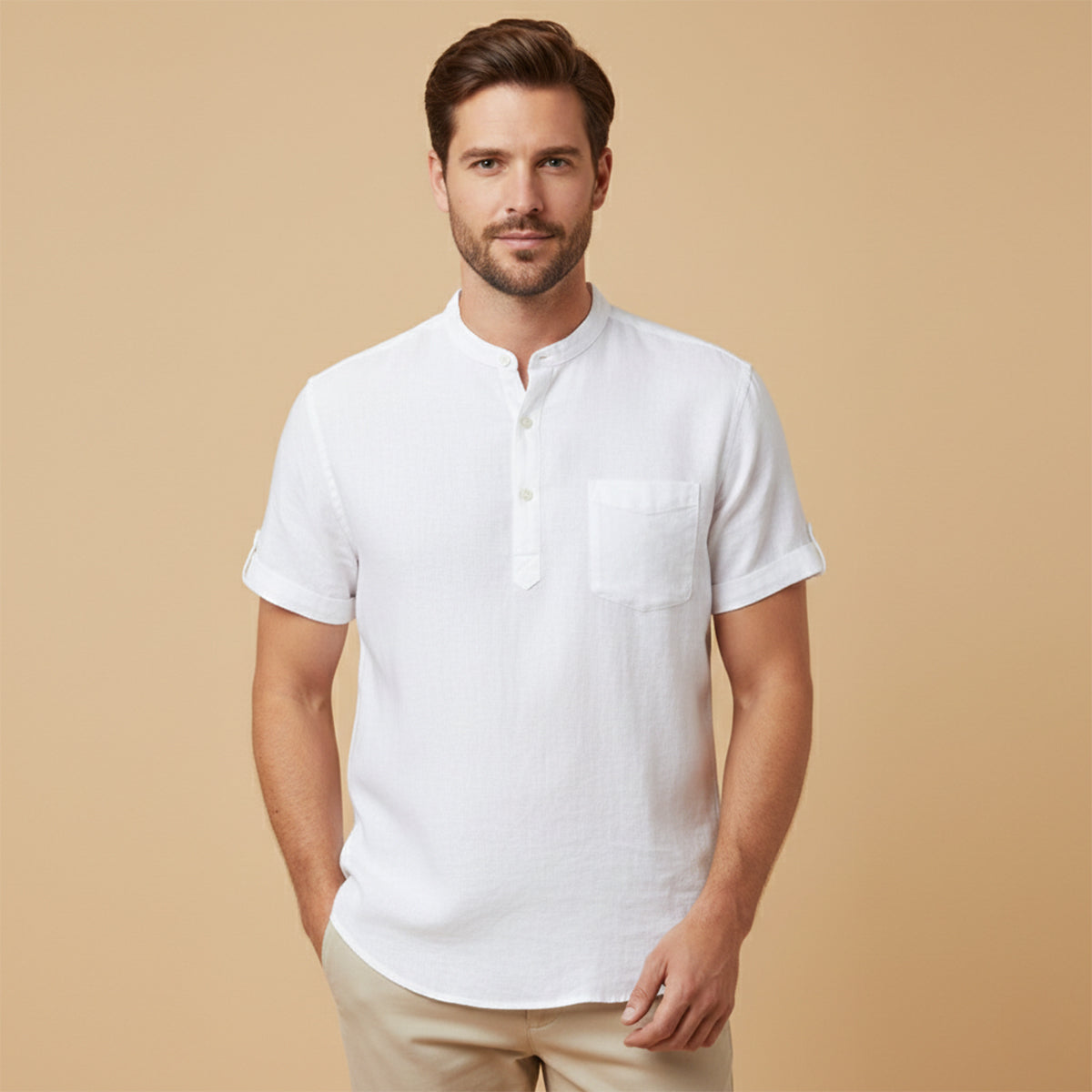 Calvin | Men's Relaxed Fit Henley Linen Shirt