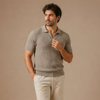 Ambrose | Men's Ribbed Knitted Short Sleeve V-Neck Polo