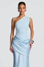 One Shoulder Ruched Draped Satin Style Graduation Dress