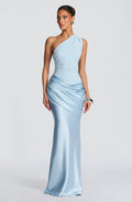 One Shoulder Ruched Draped Satin Style Graduation Dress