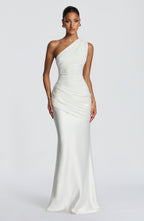 One Shoulder Ruched Draped Satin Style Graduation Dress
