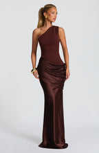 One Shoulder Ruched Draped Satin Style Graduation Dress