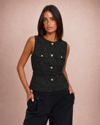 Erin | Belted Waist Gold-Button Flap Pocket Waistcoat
