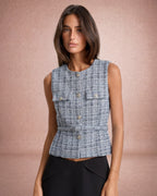 Erin | Belted Waist Gold-Button Flap Pocket Waistcoat