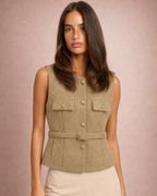 Erin | Belted Waist Gold-Button Flap Pocket Waistcoat