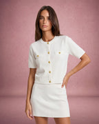 Ivy | Gold Button-Front Faux Pocket Cropped Knit Top