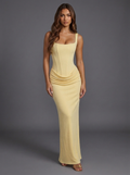 Corset Square Neck Draped Prom Maxi Dress