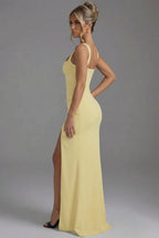 Women’s Elegant Bodycon Slip Maxi Dress with Leg Split and Open Back